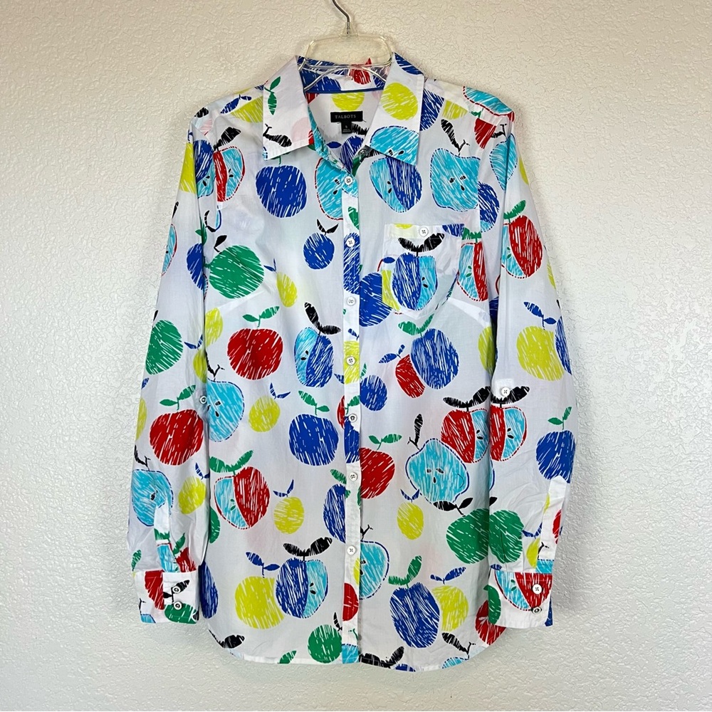 Talbots Multicolor Apple Print Button Down Shirt … - image 1